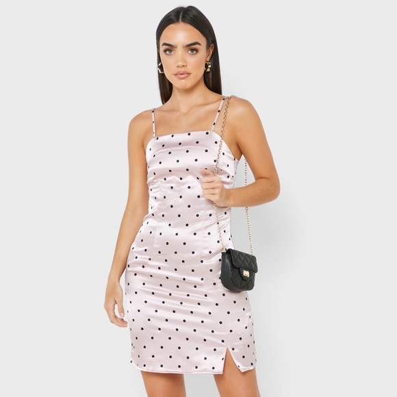 Missguided Satin Strappy Polka Dot Mini Dress - Picture 1 of 8